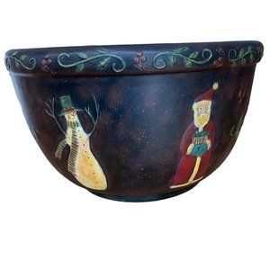 Lang Bob's Pottery Primitive Colors Christmas Large Mixing Bowl Art Susan Winget